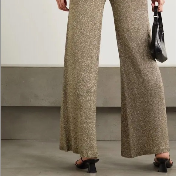 STAUD Pants - STAUD Daisy Metallic Stretch-Knit Wide-Leg Pants - S